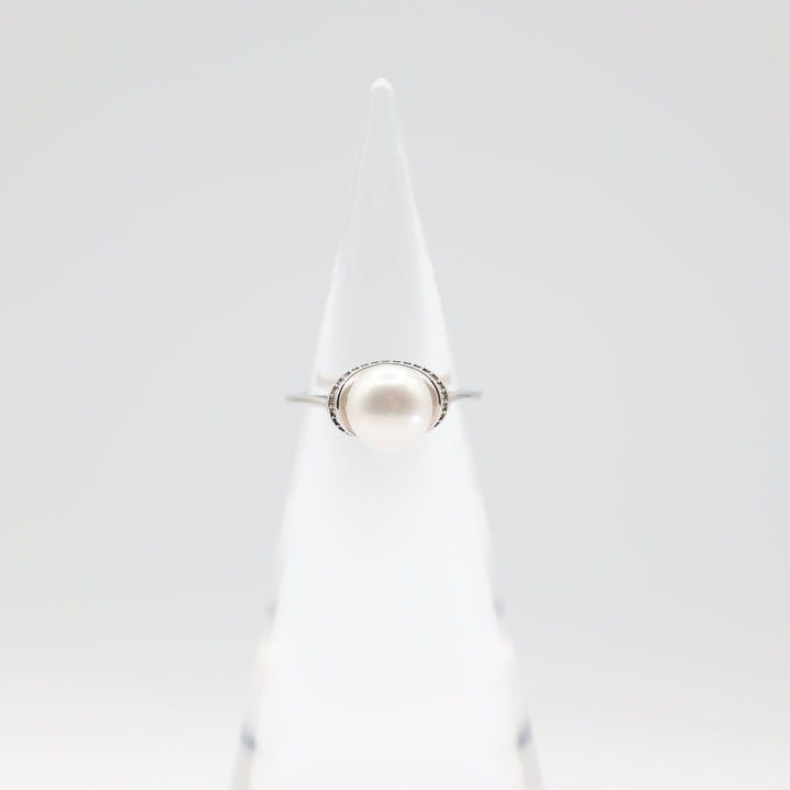 925 Silver Faux Pearl Halo With White CZ Ring Size 9