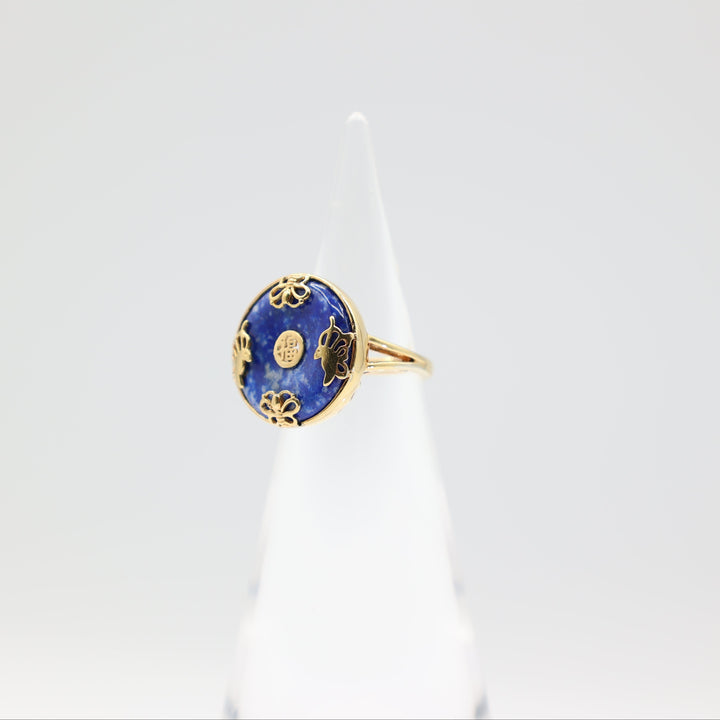 925 Yellow Gold Plated Round Donut Blue Jade Ring Size 6