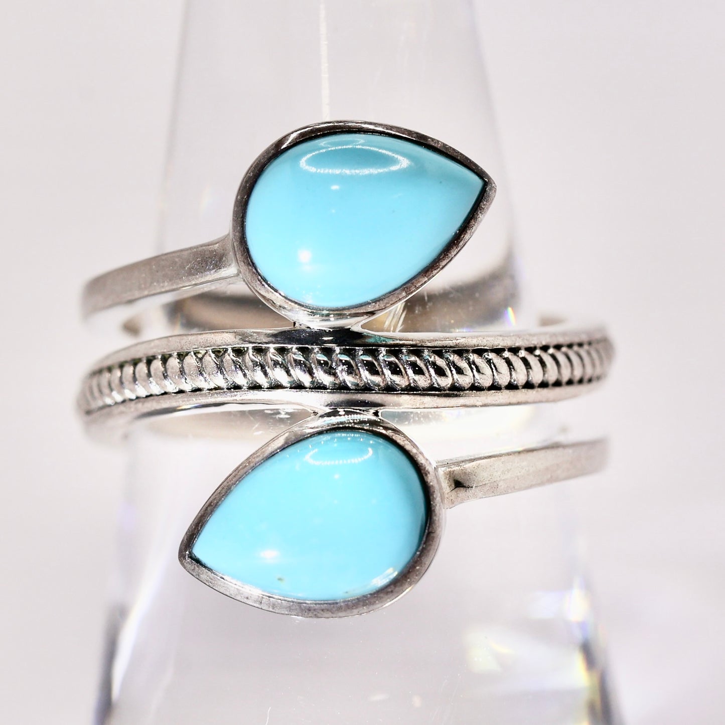 925 Sterling Silver Ring with Sleeping Beauty Turquoise Stones - Size 9