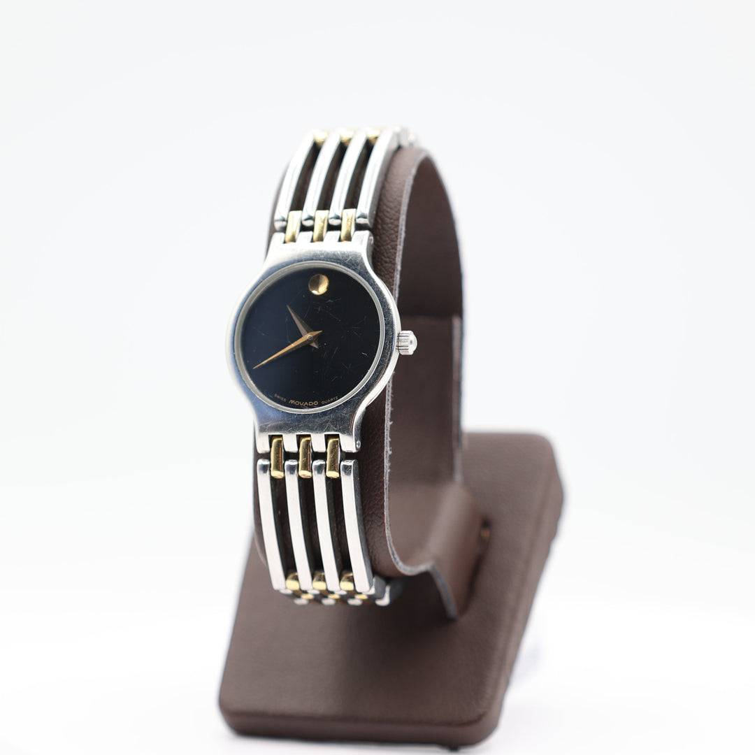 Movado Silver and Gold Two Tone Watch with Black Dial