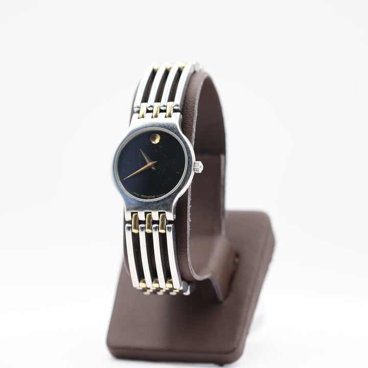 Movado Silver and Gold Two Tone Watch with Black Dial
