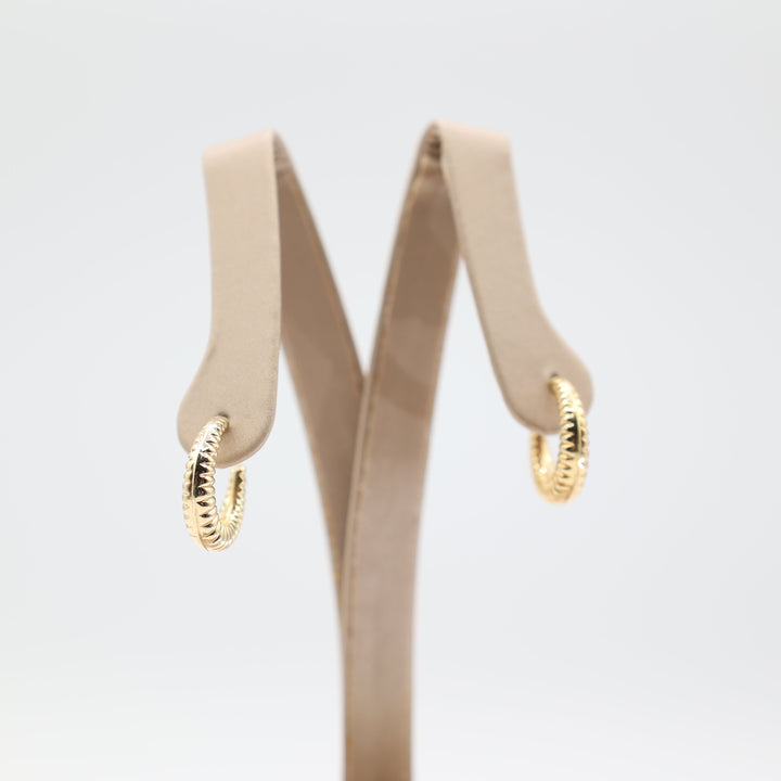 14k Yellow Gold Textured Hoop Earrings for Elegant Style