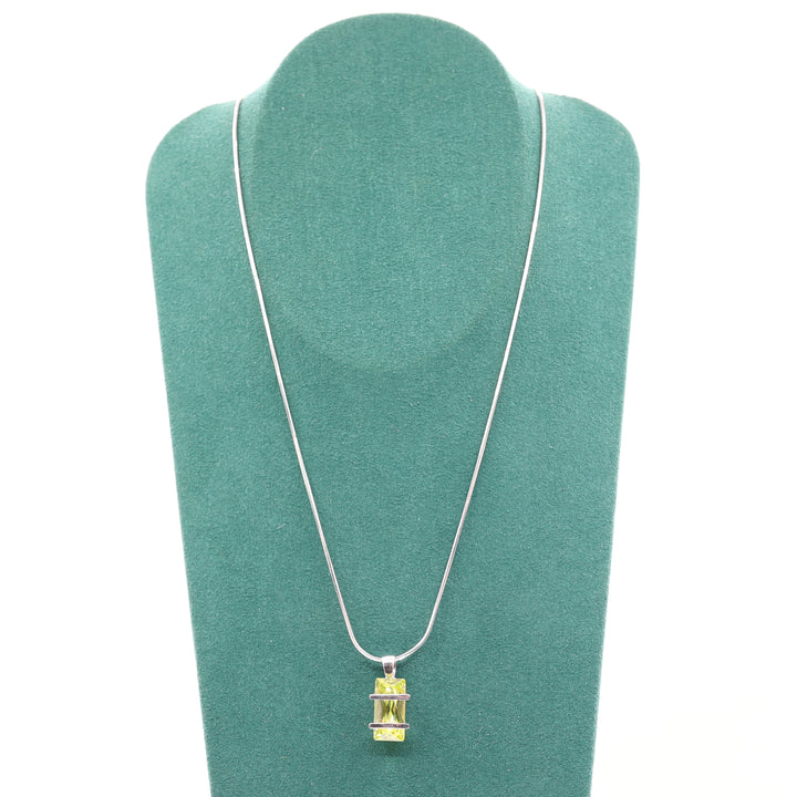 925 Silver Emerald Cut Yellow CZ Stone Necklace 17in