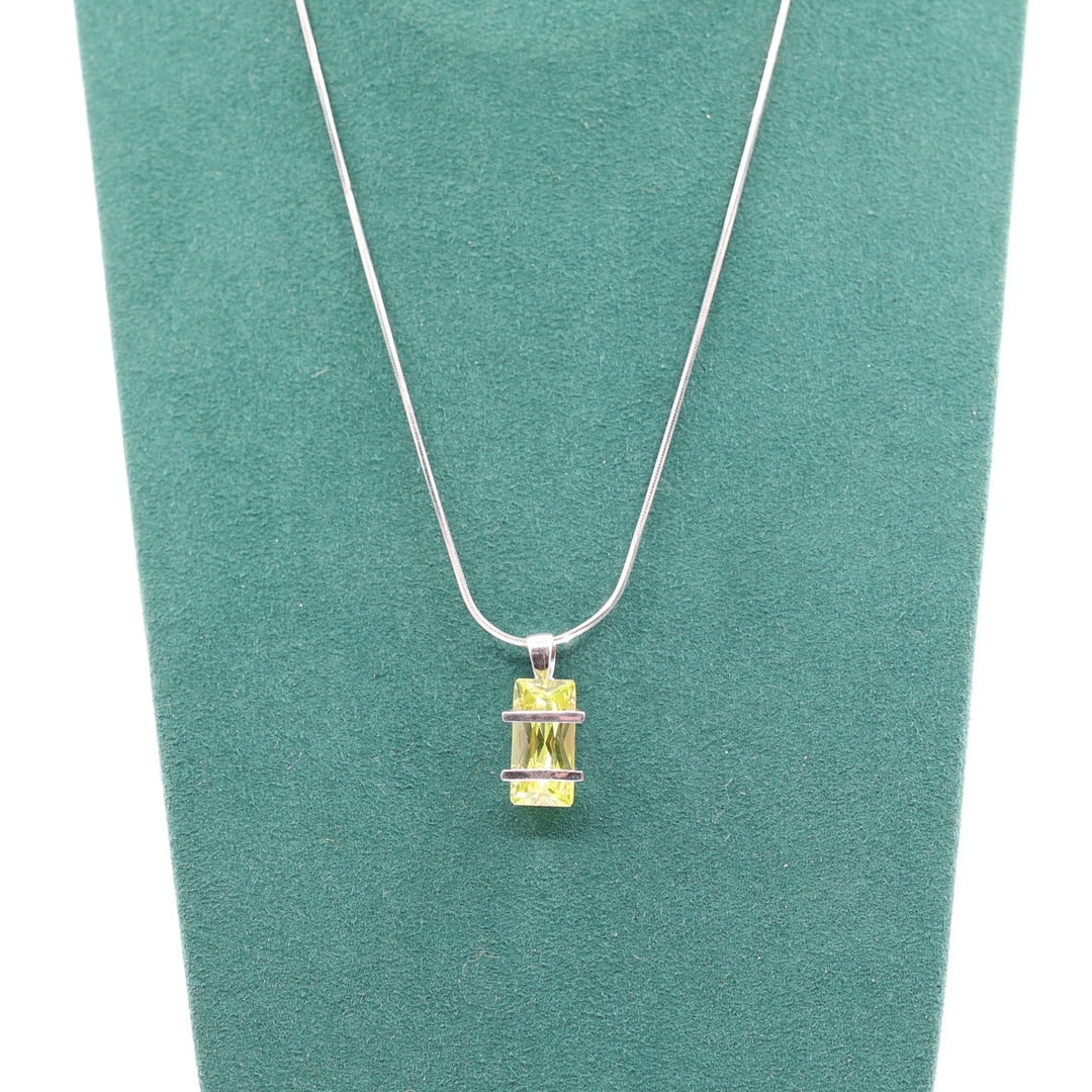 925 Silver Emerald Cut Yellow CZ Stone Necklace 17in