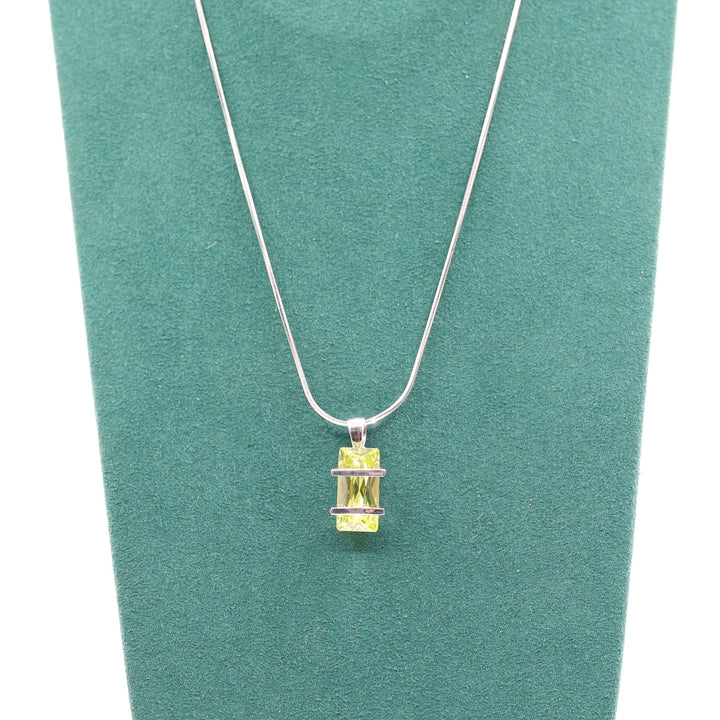925 Silver Emerald Cut Yellow CZ Stone Necklace 17in