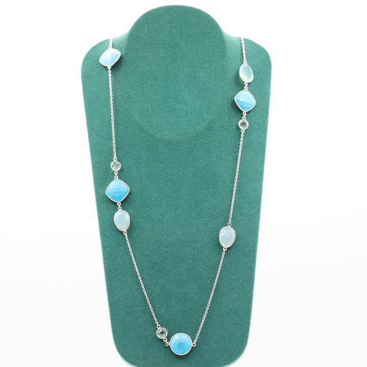 925 Silver Colleen Faux Topaz and Faux Turquoise Necklace 36 in.