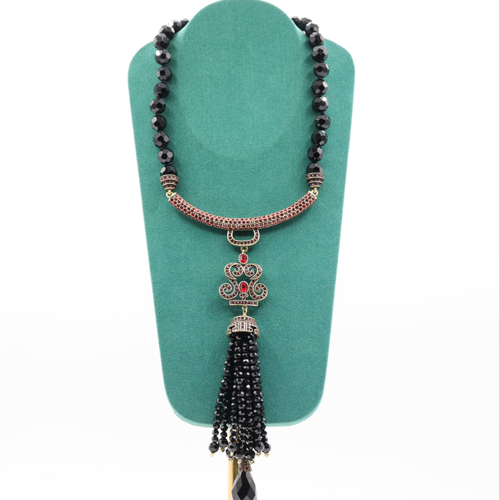 Heidi Daus Black Beaded Red Crystals Tassel Set