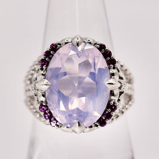 925 Sterling Silver Judith Ripka Oval Amethyst Ring with Pink Crystal Accents - Size 6.75