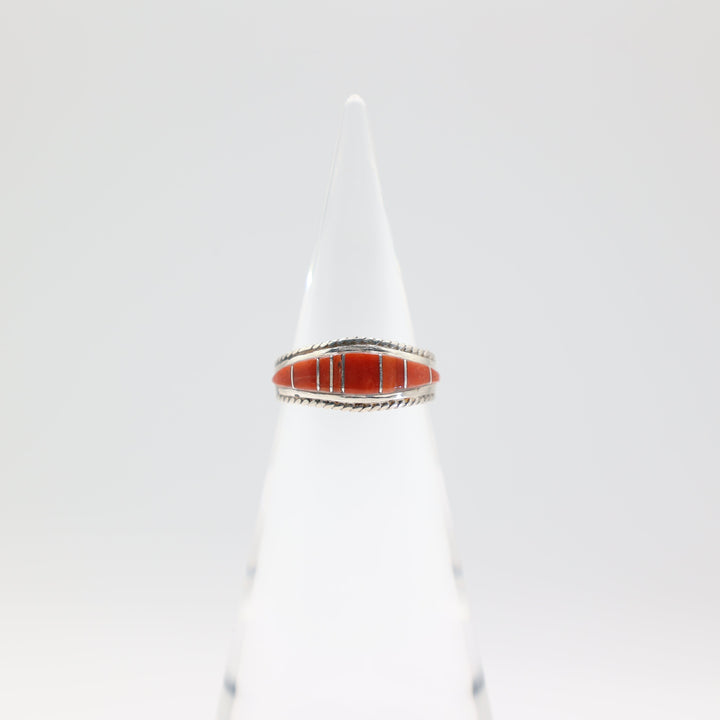 925 Sterling Silver Coral Stone Ring - Size 9 for Women