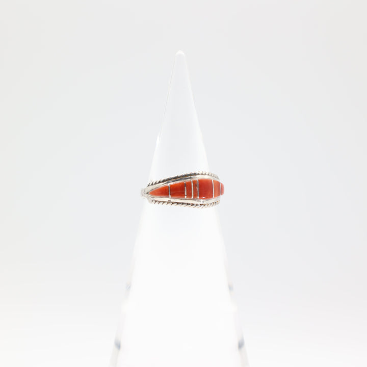 925 Sterling Silver Coral Stone Ring - Size 9 for Women