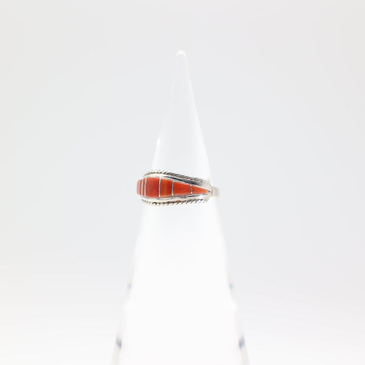 925 Sterling Silver Coral Stone Ring - Size 9 for Women