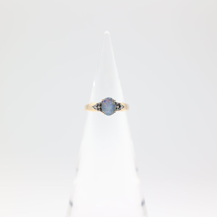 10k Yellow Gold Opal With Diamond Accents Ring Size 6.75