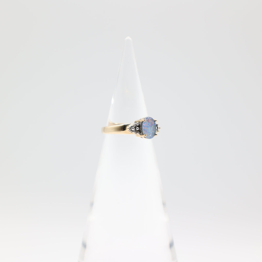 10k Yellow Gold Opal With Diamond Accents Ring Size 6.75