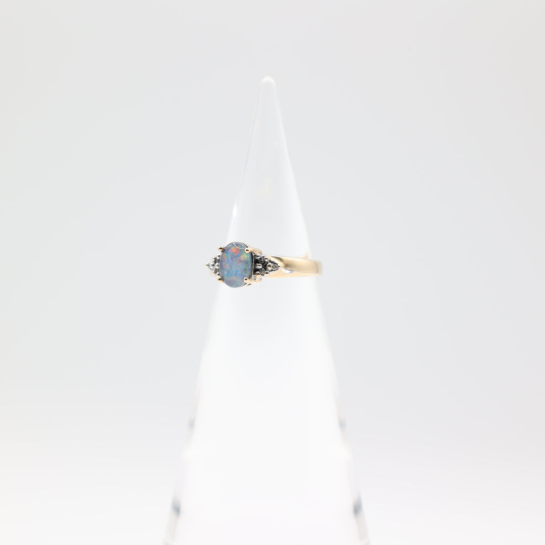 10k Yellow Gold Opal With Diamond Accents Ring Size 6.75