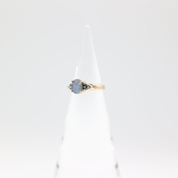 10k Yellow Gold Opal With Diamond Accents Ring Size 6.75