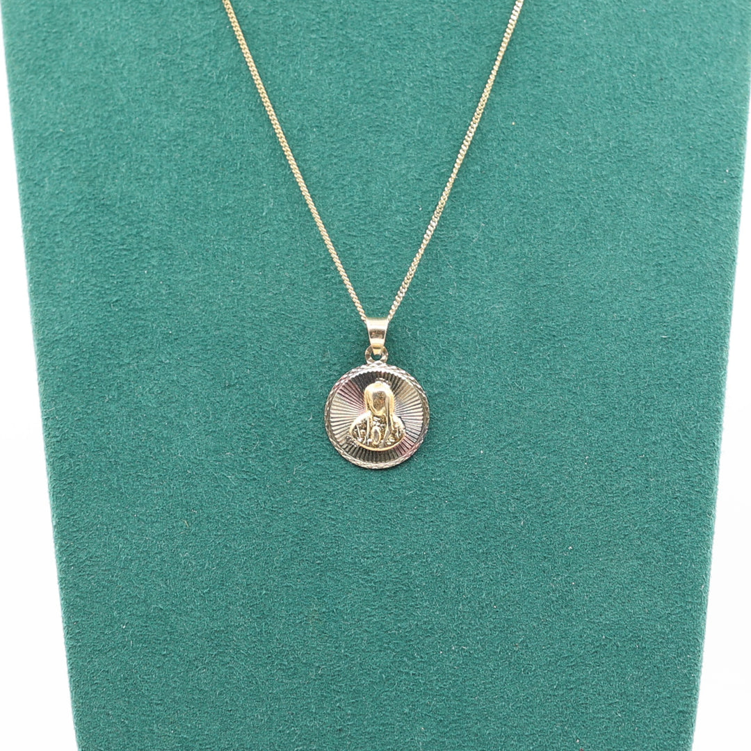 10k Yellow Gold Virgin Mary Circle Emblem With Tri Color Necklace - 21 in.