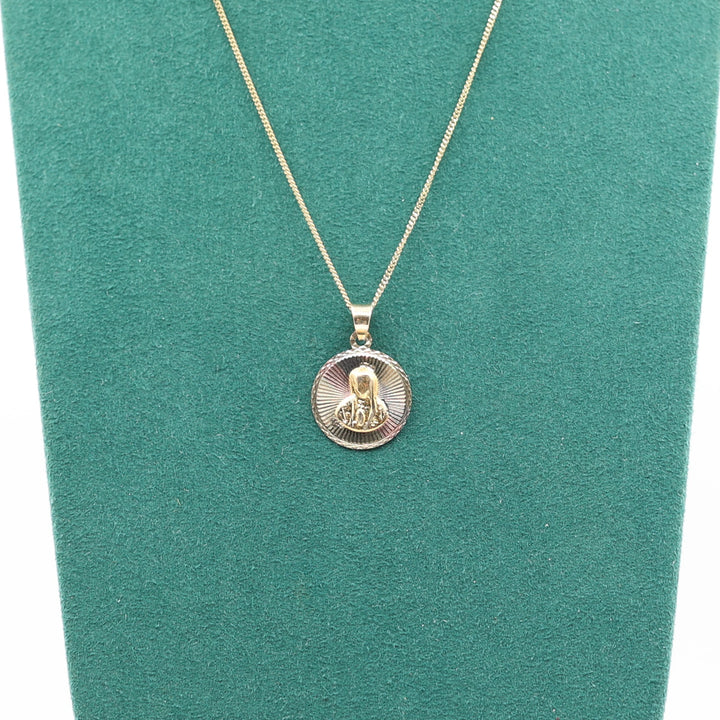 10k Yellow Gold Virgin Mary Circle Emblem With Tri Color Necklace - 21 in.