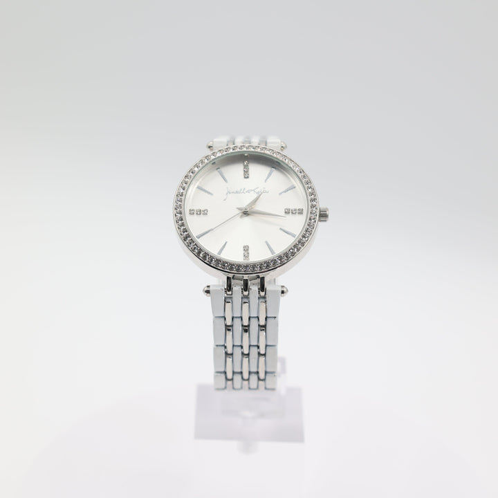 Kendall Kylie White Tri Link Band Silver Toned Crystal Watch
