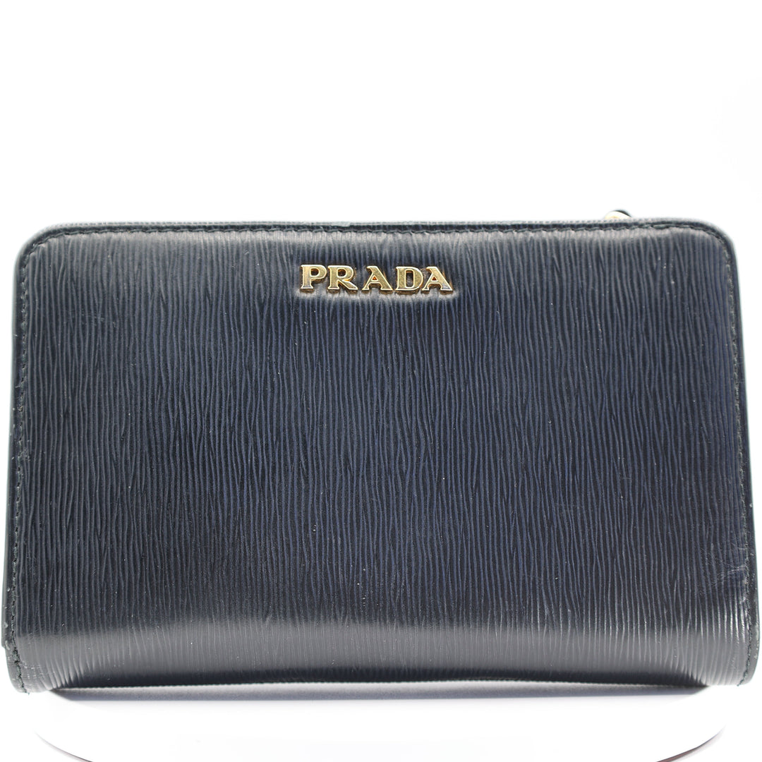 Prada Black Vitelli Move Wallet with Red Interior
