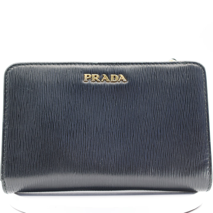 Prada Black Vitelli Move Wallet with Red Interior