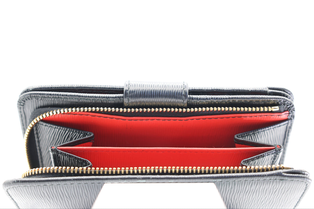 Prada Black Vitelli Move Wallet with Red Interior