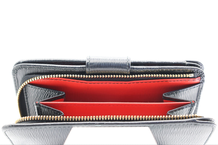 Prada Black Vitelli Move Wallet with Red Interior