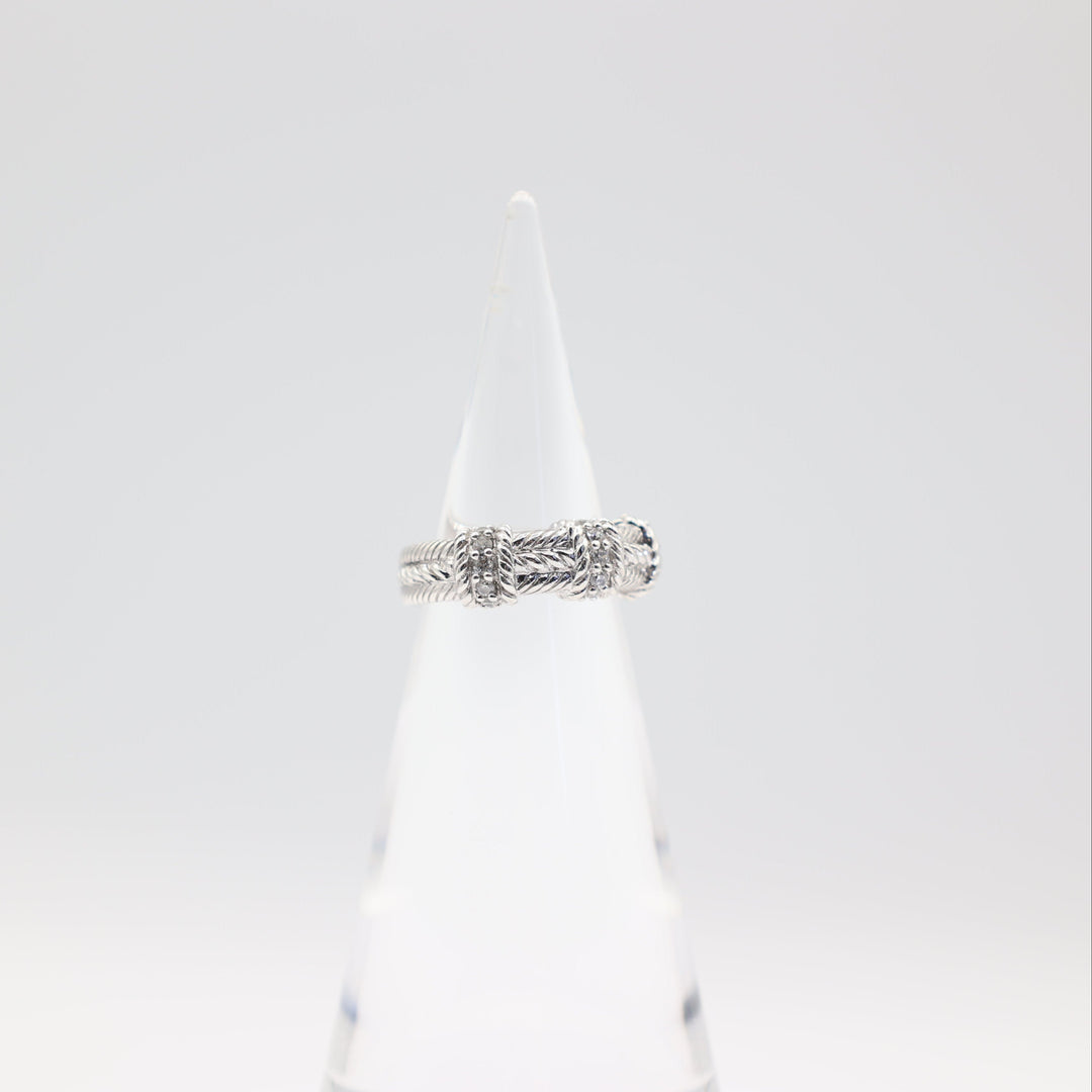 Judith Ripka 925 Sterling Silver Diamonique CZ Twisted Cable Ring Size 7.75