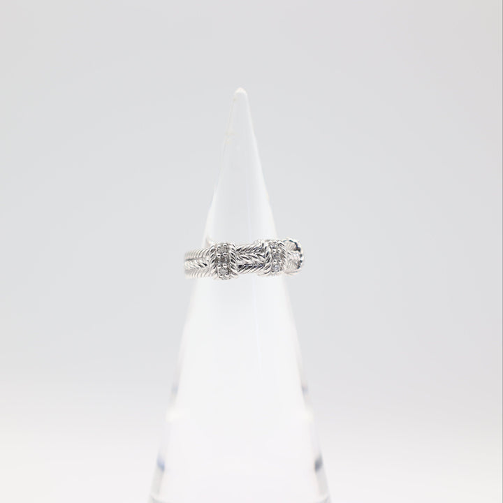 Judith Ripka 925 Sterling Silver Diamonique CZ Twisted Cable Ring Size 7.75
