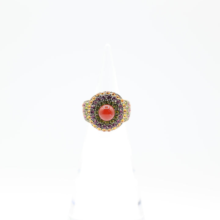Heidi Daus Brass Carnelian Green Purple Orange Round Ring Size 6.75