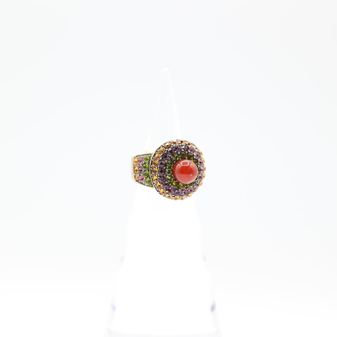 Heidi Daus Brass Carnelian Green Purple Orange Round Ring Size 6.75