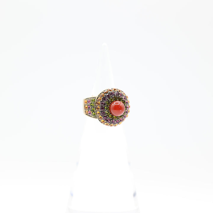 Heidi Daus Brass Carnelian Green Purple Orange Round Ring Size 6.75