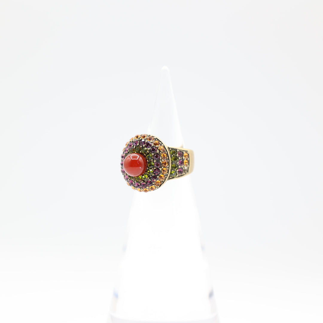 Heidi Daus Brass Carnelian Green Purple Orange Round Ring Size 6.75