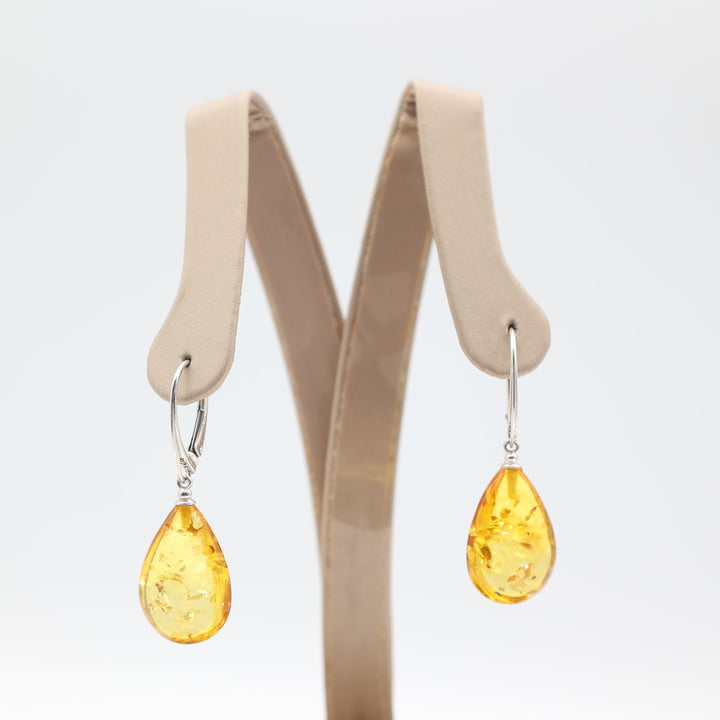 925 Sterling Silver Amber 20mm Dangling Earrings Design