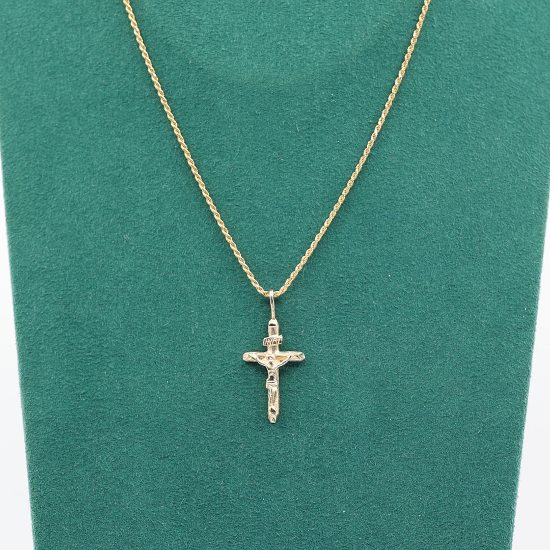 14k Yellow Gold 18 Inch Chain with Christ Pendant Jewelry