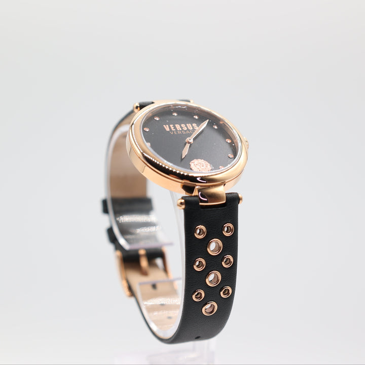 Women's Wristwatch VERSUS by Versace Los Feliz Black Leather Rose Gold