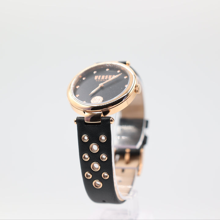 Women's Wristwatch VERSUS by Versace Los Feliz Black Leather Rose Gold