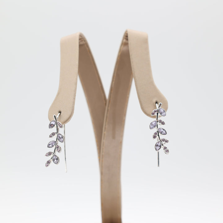 Silver Tone Purple Stone Leaf Earrings for Elegant Style