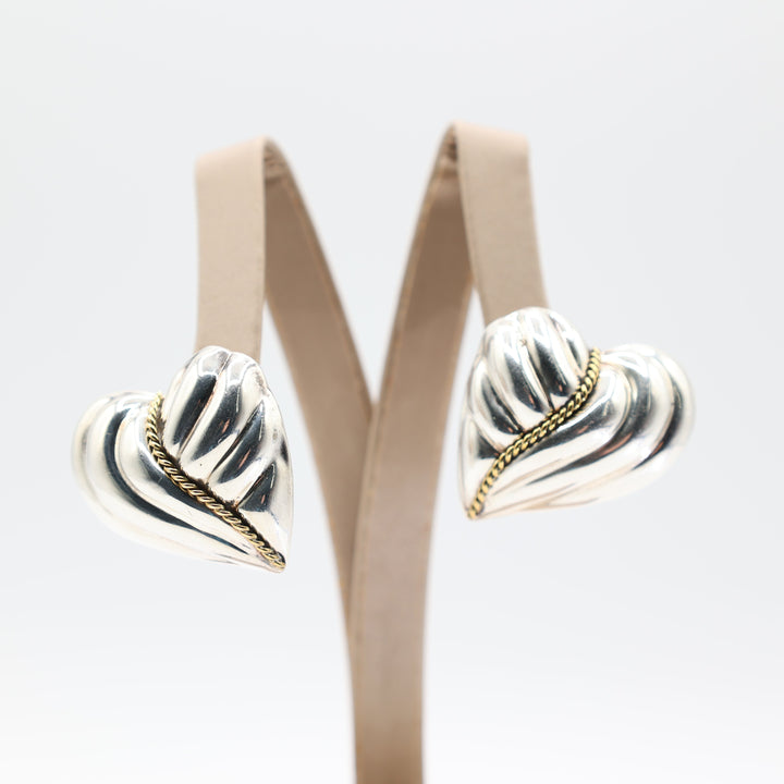 925 Sterling Silver Latin Ribbed Chunky Heart Earrings
