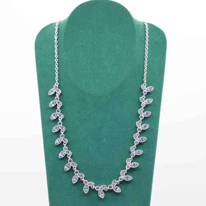 Silver Tone Purple Stone Leaf Necklace for Elegant Style