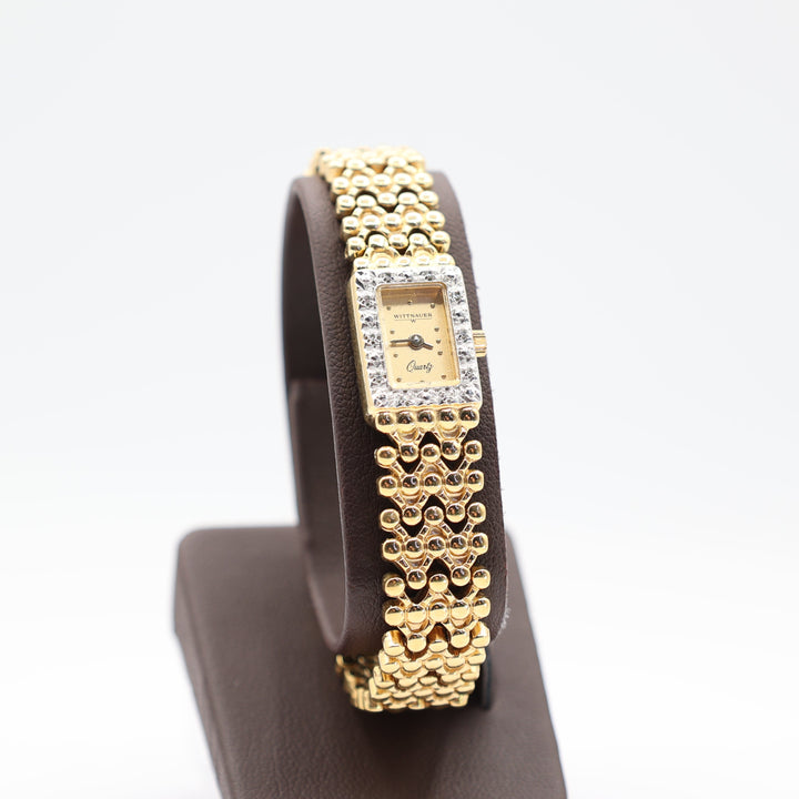 Wittnauer Quartz Gold Plated Beaded Watch with Diamonds