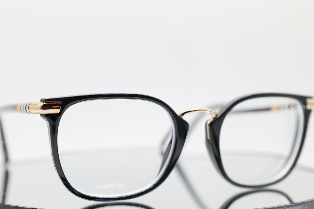 Burberry Glasses B2269 Clubmaster Style Black Frames with Plaid Design
