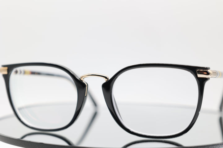 Burberry Glasses B2269 Clubmaster Style Black Frames with Plaid Design