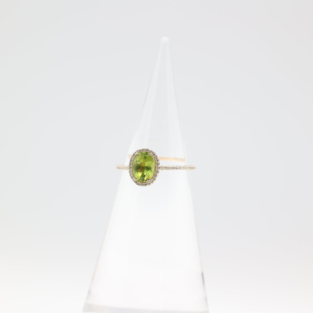 14k Yellow Gold Diamond Halo Peridot Ring Size 11