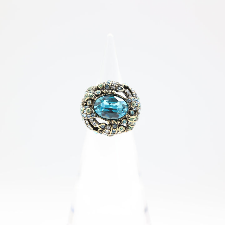 Heidi Daus Large Blue Crystal Statement Ring Size 7.75