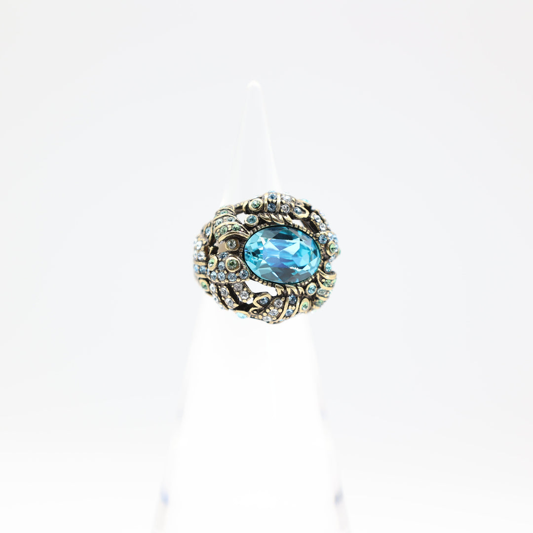 Heidi Daus Large Blue Crystal Statement Ring Size 7.75