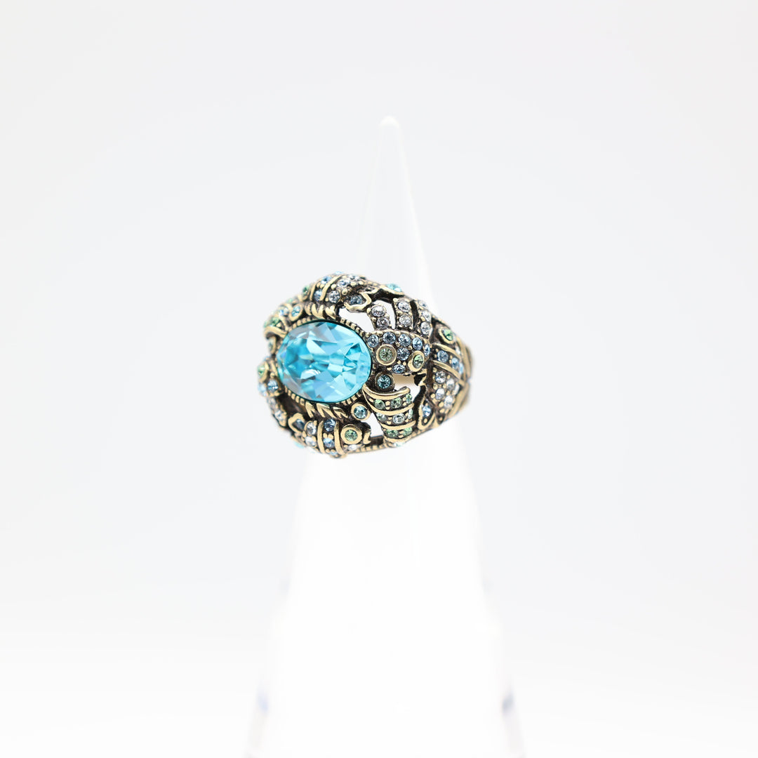 Heidi Daus Large Blue Crystal Statement Ring Size 7.75
