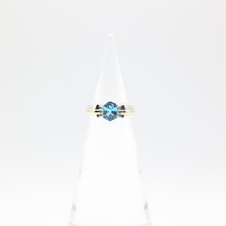 925 Sterling Silver and 18k Yellow Gold Blue Topaz Ring Size 7