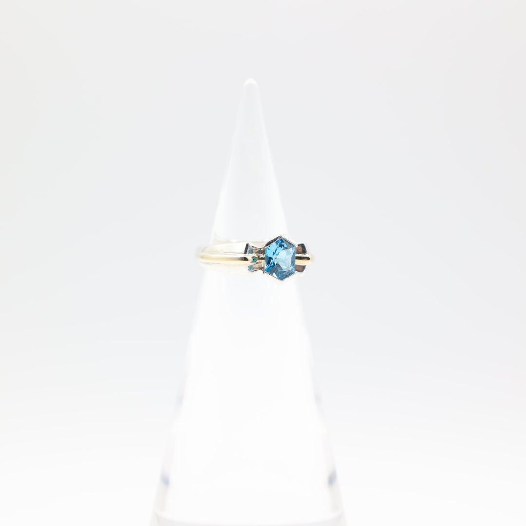 925 Sterling Silver and 18k Yellow Gold Blue Topaz Ring Size 7