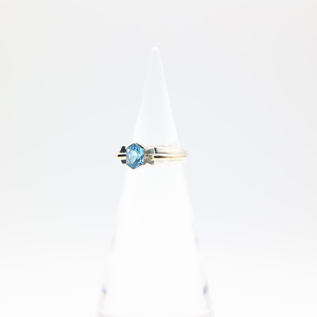 925 Sterling Silver and 18k Yellow Gold Blue Topaz Ring Size 7