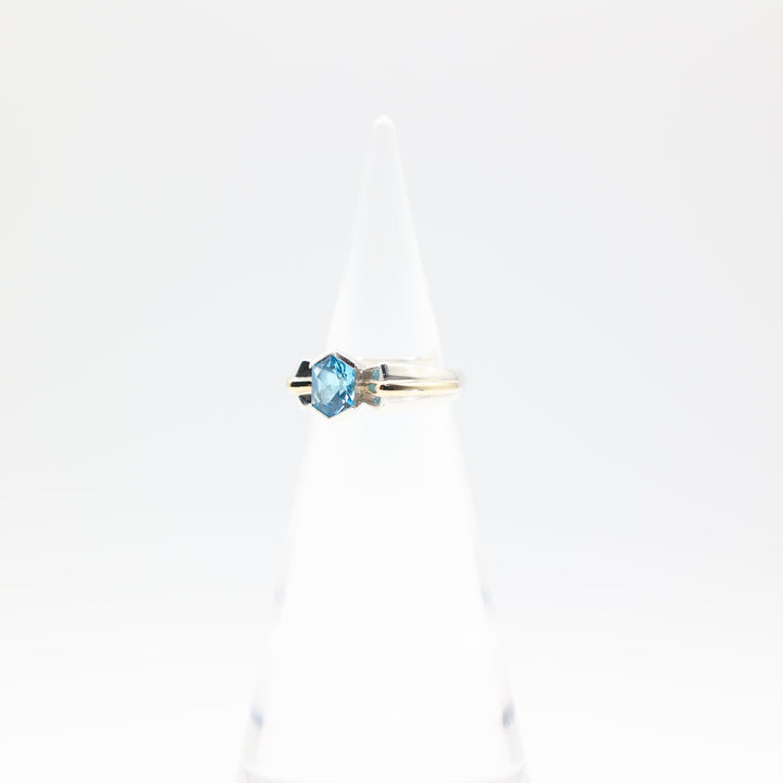 925 Sterling Silver and 18k Yellow Gold Blue Topaz Ring Size 7